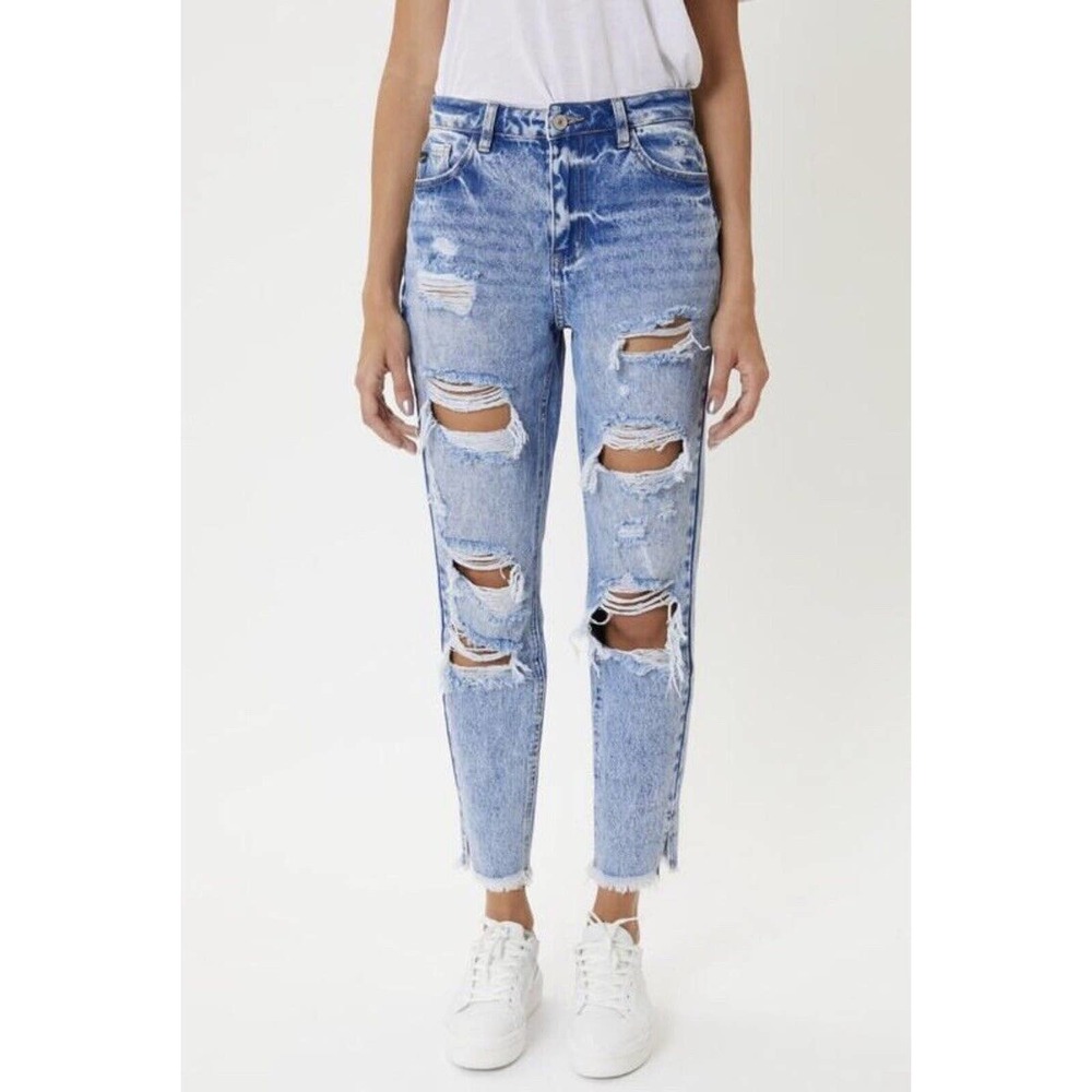 KanCan High Rise Destructed Skinny Jeans Size 24 Stretch Acid Wash Denim Blue